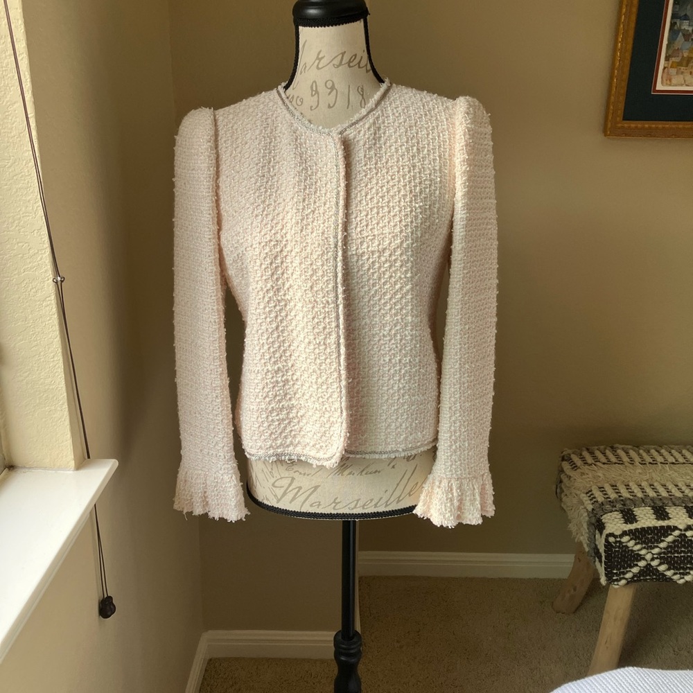 Rebecca Taylor Chanel-style tailored pink tweed jacket blazer EUC